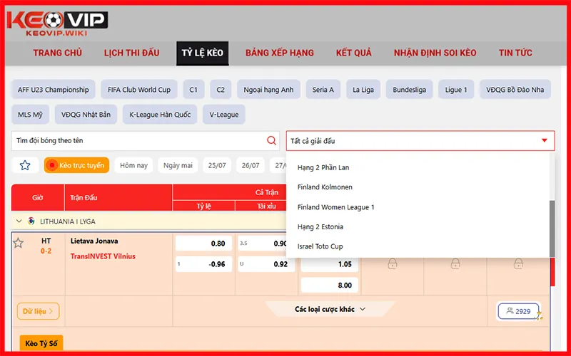 Danh sách giải đấu được nhắc nhiều trong câu hỏi thường gặp KEOVIP Alt: Giải đấu phổ biến trên KEOVIP