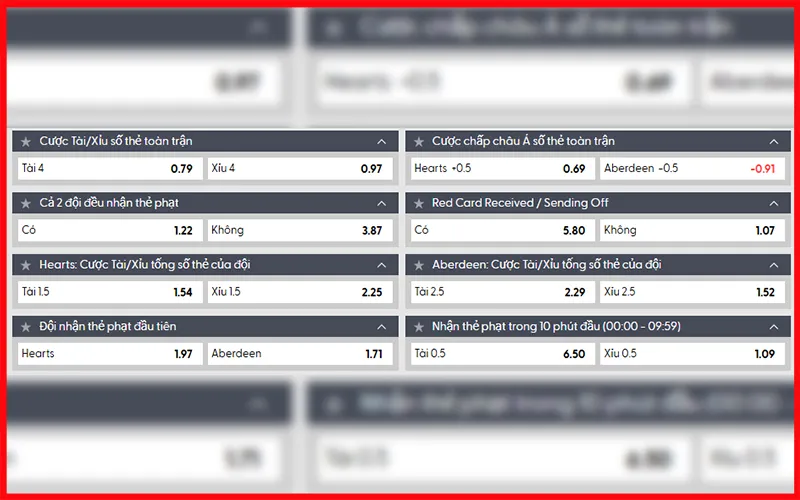 Tỷ lệ kèo thẻ phạt tại nhà cáiAlt: Bảng tỷ lệ kèo thẻ phạt trong bóng đá trực tuyến